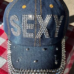 Denim Crystal Embellished Cap